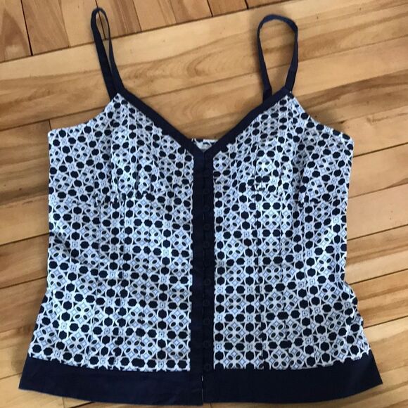 Cote Femme navy/white/blue print top, sz 10 - Picture 1 of 7